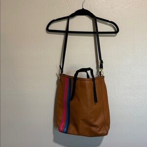 Vintage Fossil Camilla Convertible Backpack /Tote Cow Hide Leather Camel Brown